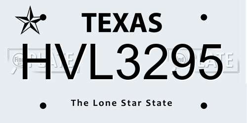 HVL3295 Texas License Plate