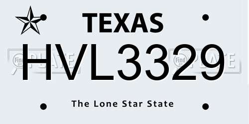 HVL3329 Texas License Plate