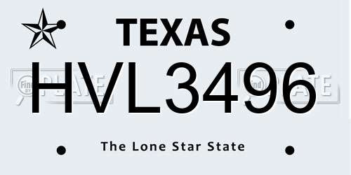 HVL3496 Texas License Plate