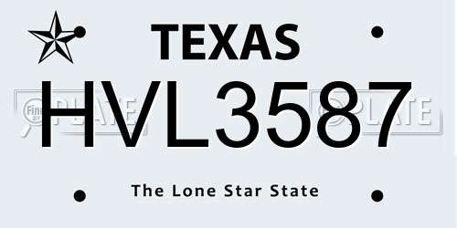 HVL3587 Texas License Plate
