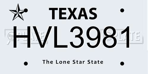 HVL3981 Texas License Plate