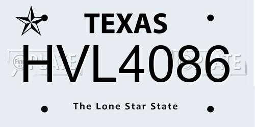 HVL4086 Texas License Plate