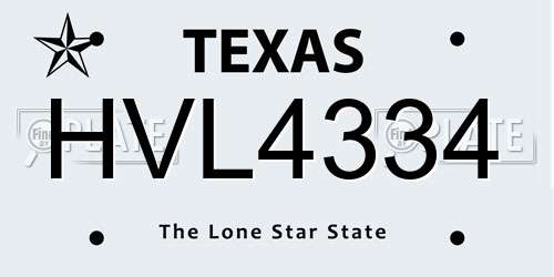 HVL4334 Texas License Plate