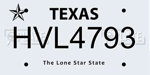 HVL4793 Texas License Plate