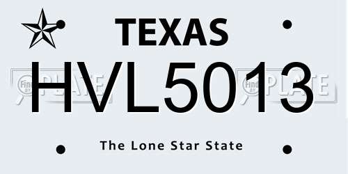 HVL5013 Texas License Plate