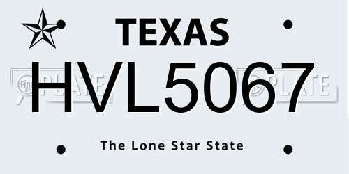 HVL5067 Texas License Plate