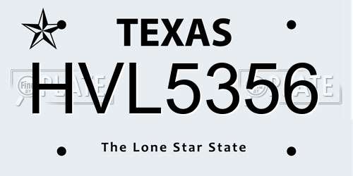 HVL5356 Texas License Plate