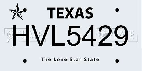 HVL5429 Texas License Plate