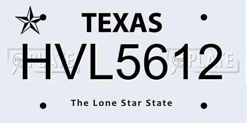 HVL5612 Texas License Plate
