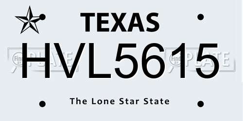 HVL5615 Texas License Plate