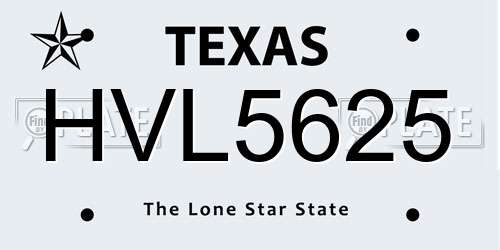 HVL5625 Texas License Plate