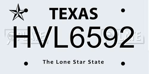 HVL6592 Texas License Plate