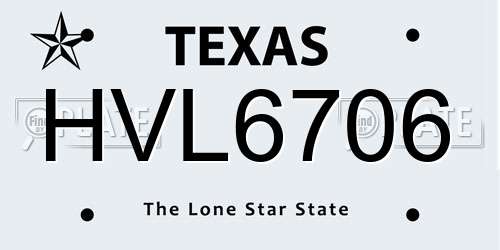 HVL6706 Texas License Plate