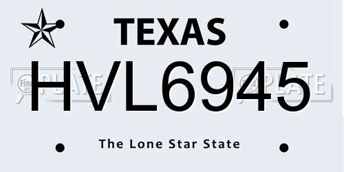 HVL6945 Texas License Plate