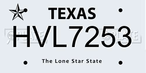 HVL7253 Texas License Plate