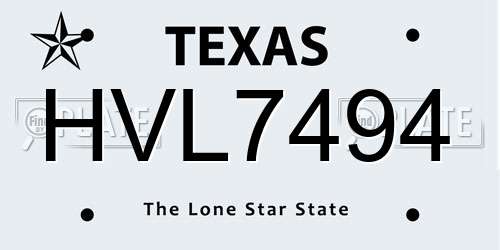 HVL7494 Texas License Plate