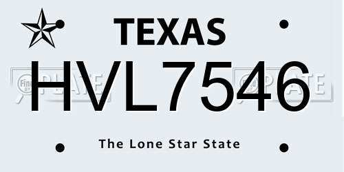 HVL7546 Texas License Plate