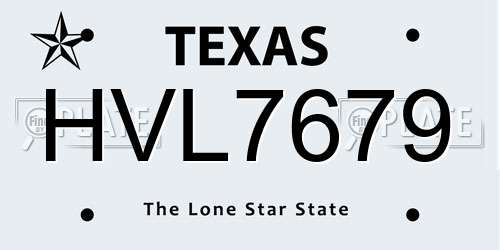 HVL7679 Texas License Plate
