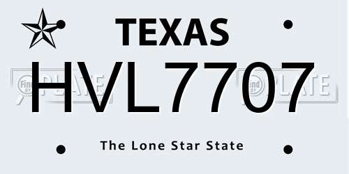 HVL7707 Texas License Plate