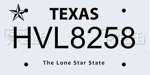 HVL8258 Texas License Plate
