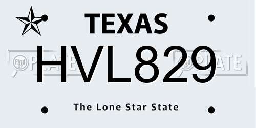 HVL829 Texas License Plate