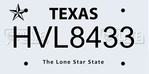 HVL8433 Texas License Plate