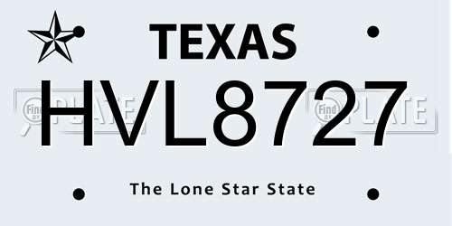 HVL8727 Texas License Plate