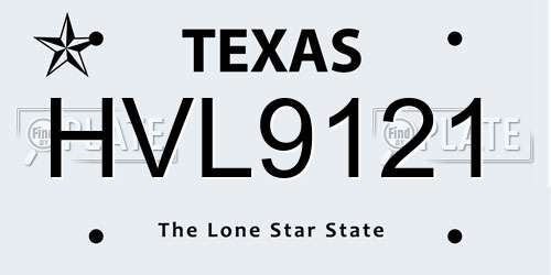 HVL9121 Texas License Plate