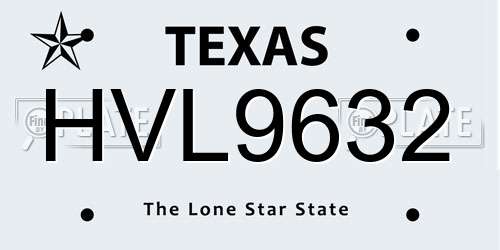 HVL9632 Texas License Plate