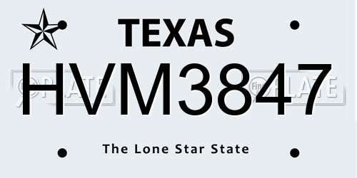 HVM3847 Texas License Plate