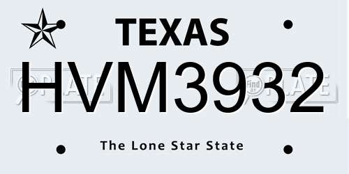 HVM3932 Texas License Plate