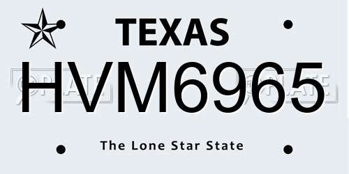 HVM6965 Texas License Plate