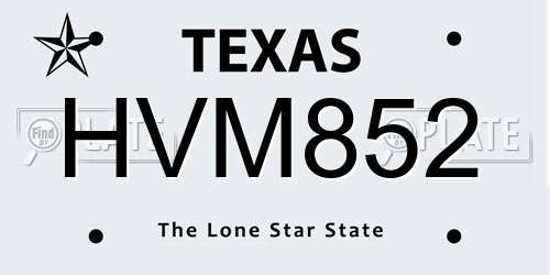 HVM852 Texas License Plate