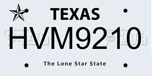 HVM9210 Texas License Plate