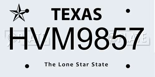 HVM9857 Texas License Plate