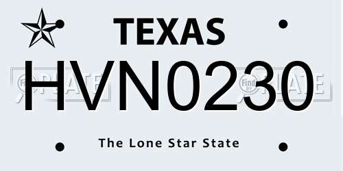 HVN0230 Texas License Plate