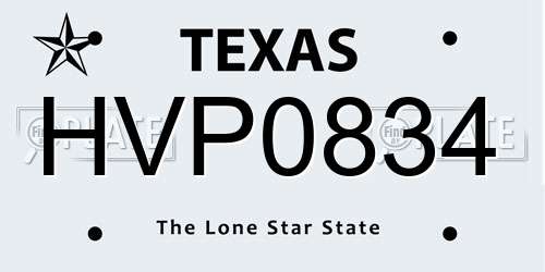 HVP0834 Texas License Plate