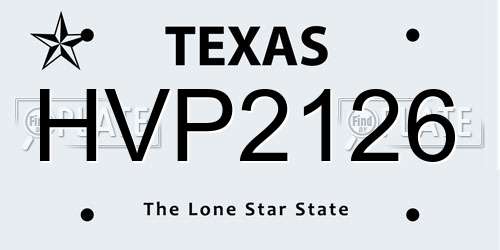 HVP2126 Texas License Plate