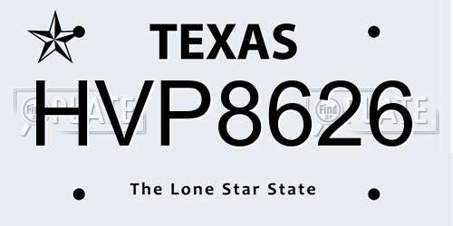 HVP8626 Texas License Plate