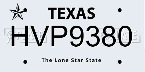 HVP9380 Texas License Plate