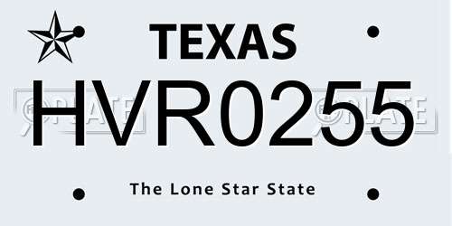 HVR0255 Texas License Plate