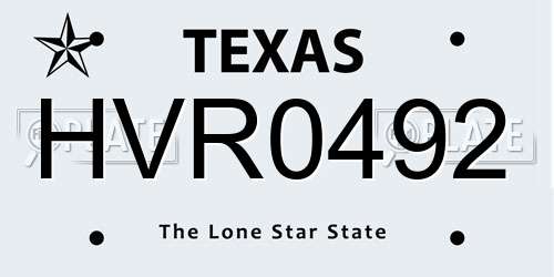 HVR0492 Texas License Plate