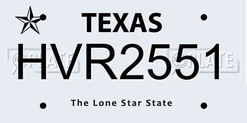 HVR2551 Texas License Plate