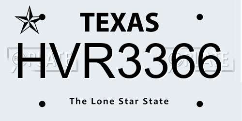 HVR3366 Texas License Plate