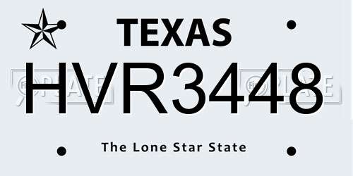 HVR3448 Texas License Plate