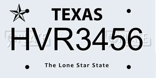 HVR3456 Texas License Plate