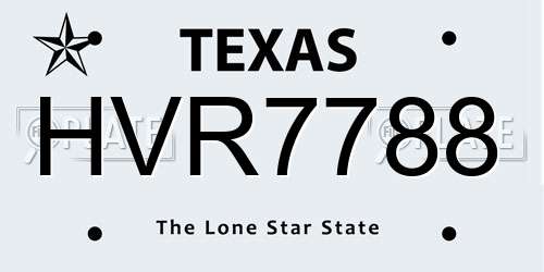 HVR7788 Texas License Plate