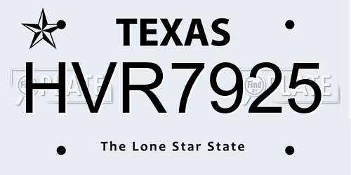 HVR7925 Texas License Plate
