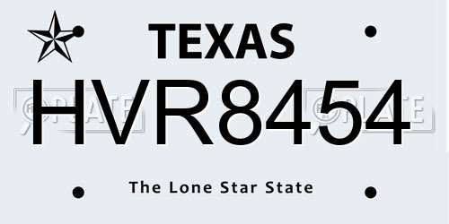HVR8454 Texas License Plate