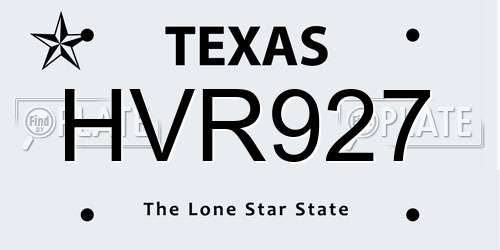 HVR927 Texas License Plate